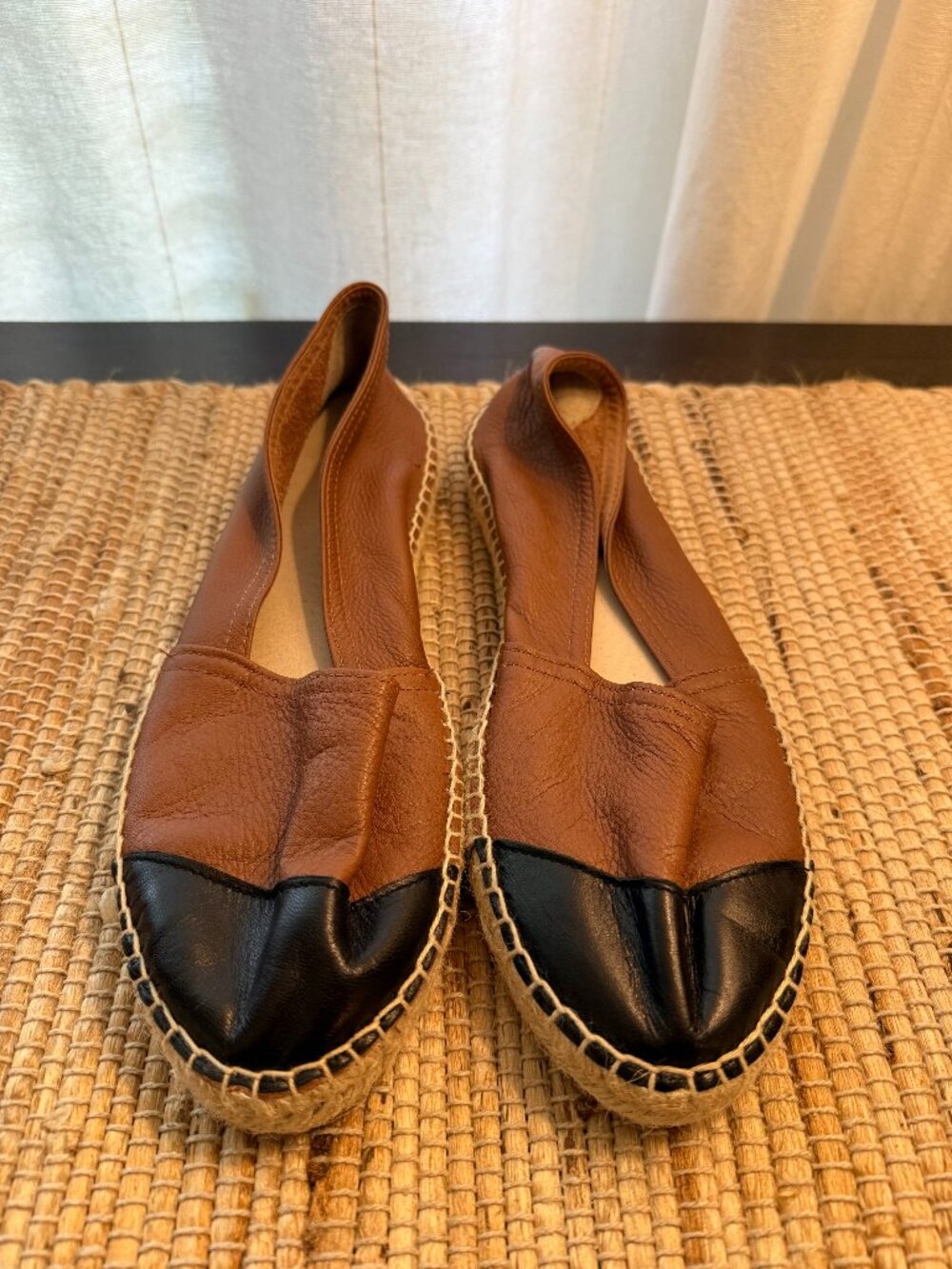 Women's Saks Fifth Avenue Leather Espadrilles Black and Brown Size 10